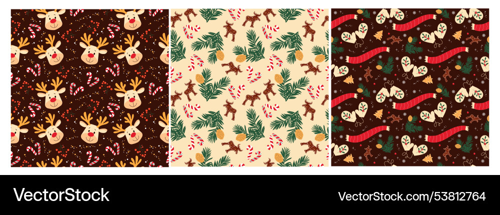 Winter seamless patterns set Royalty Free Vector Image