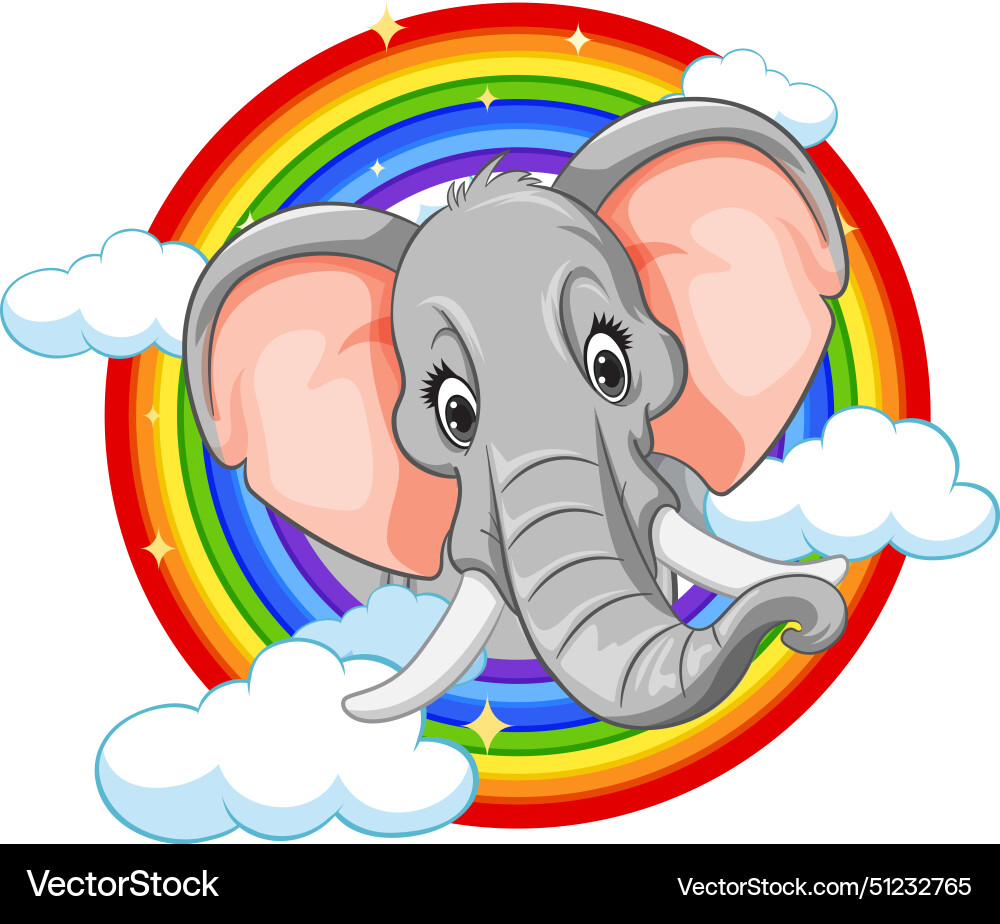Cartoon elephant with rainbow and clouds Vector Image