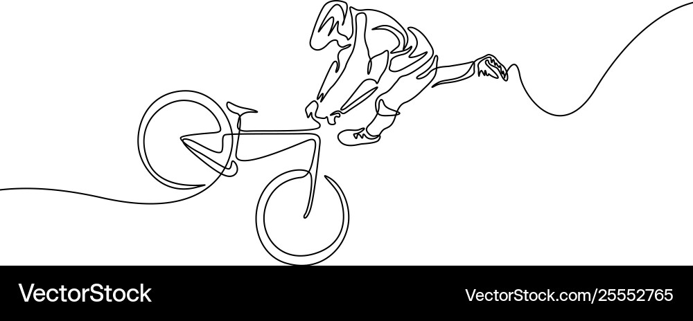 Continuous one line cyclist in a helmet performs Continuous one line cyclist in a helmet performs vector image