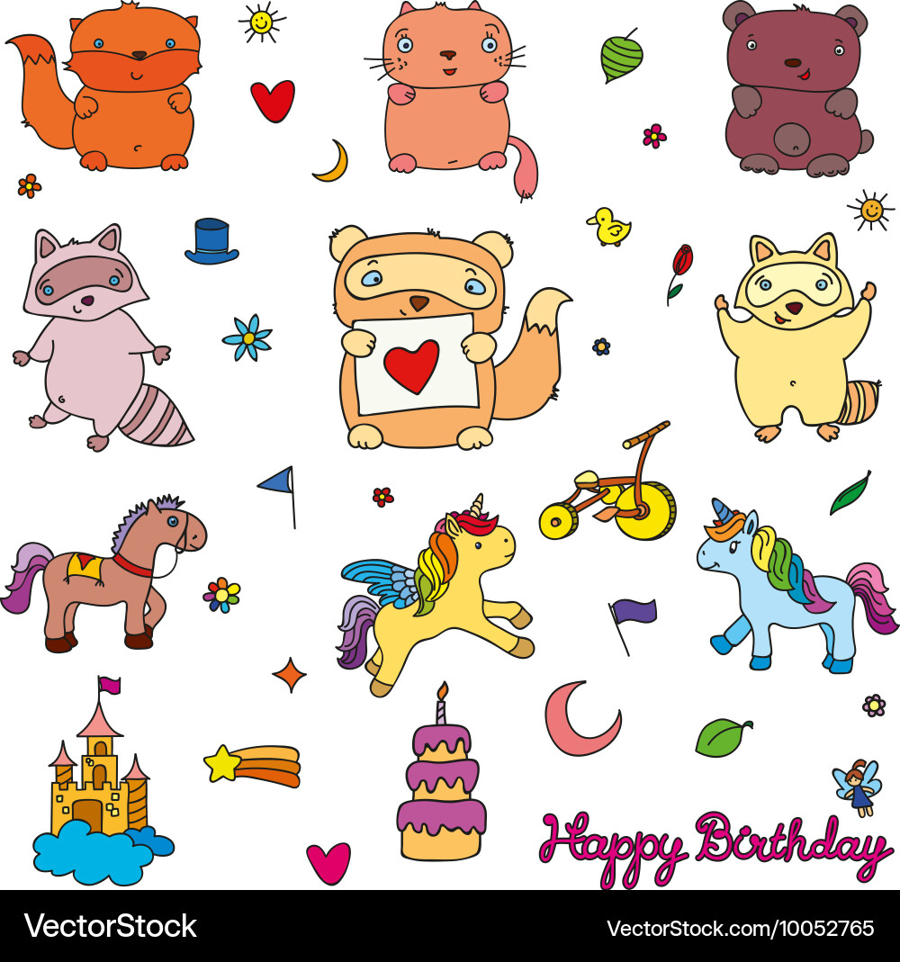 Different elements of design for children in color Vector Image