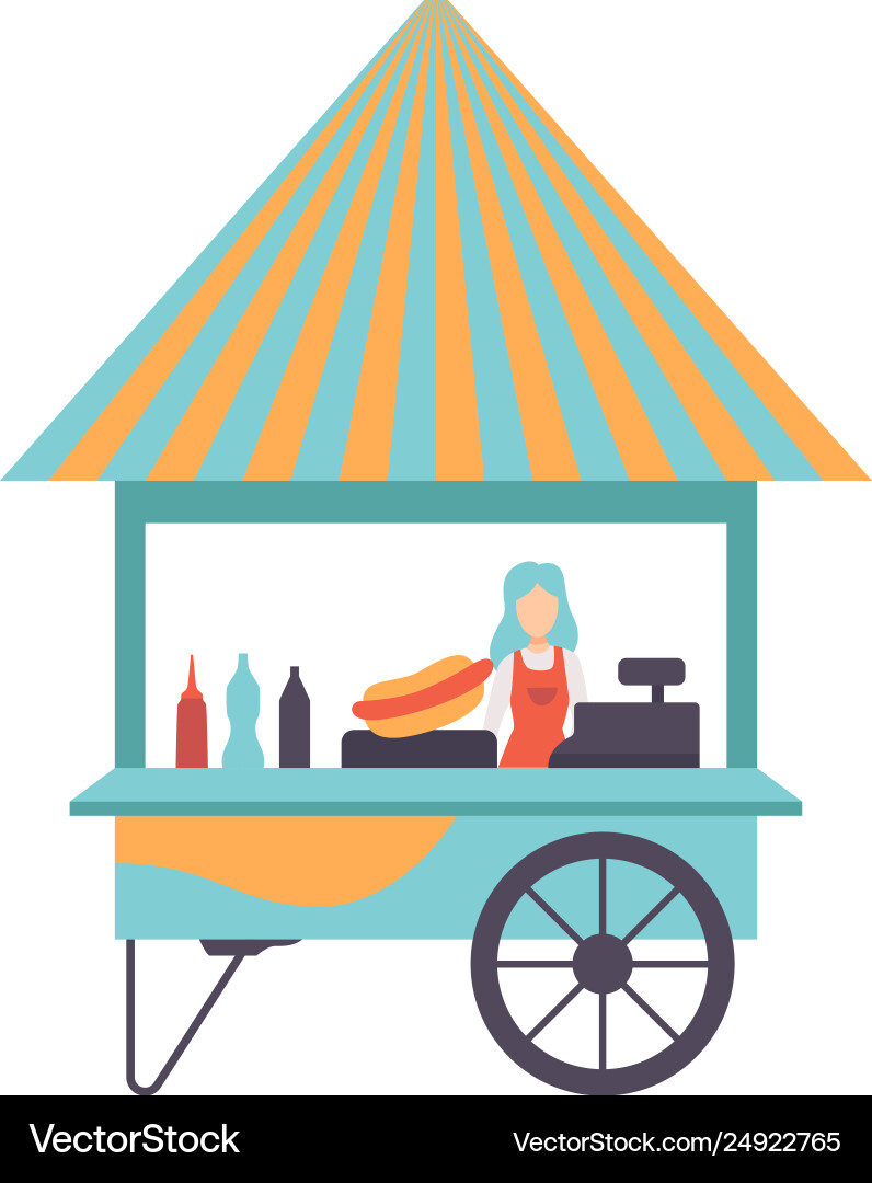 Hot Dog Cart mit Verkäufer Straße Essen mobil Hot Dog Cart mit Verkäufer Straße Essen mobil vektorbild