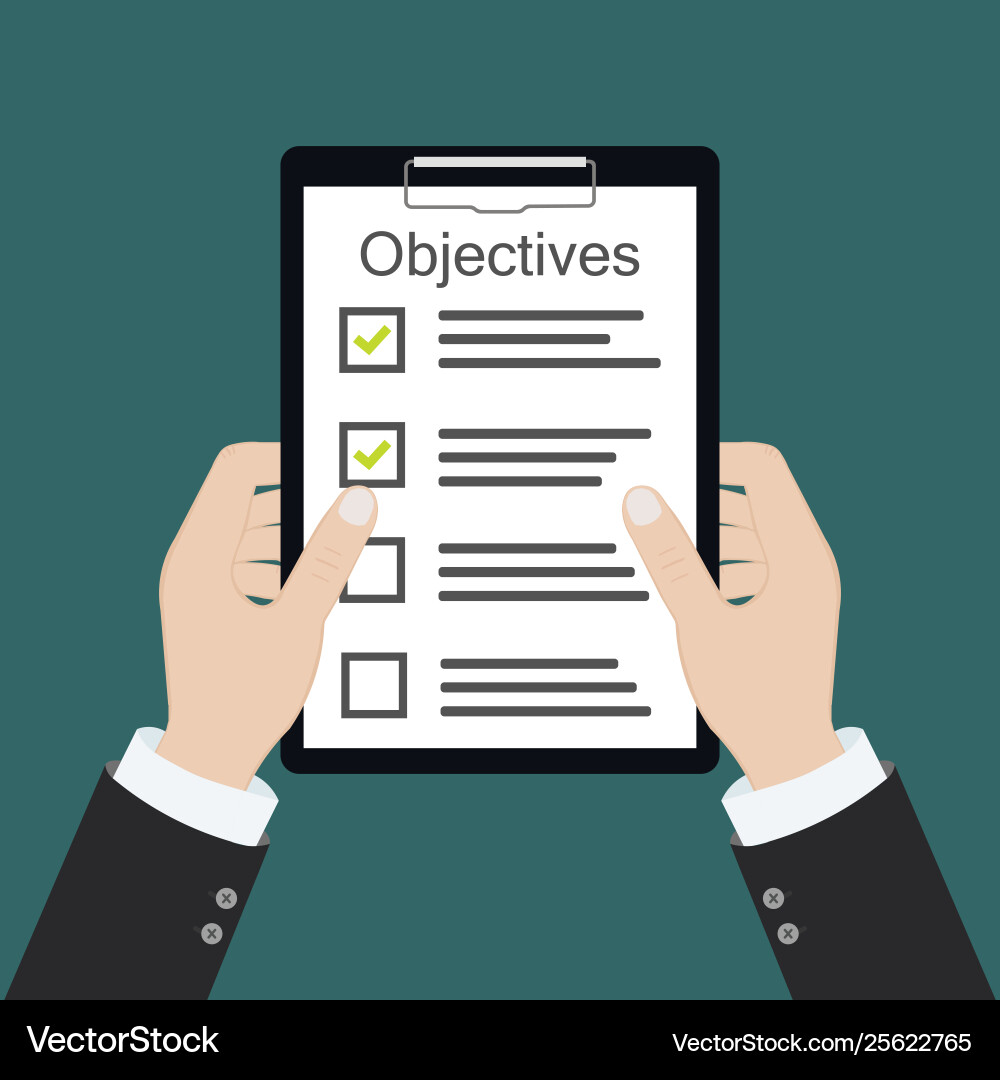 In hand objective board goal check list Vector Image