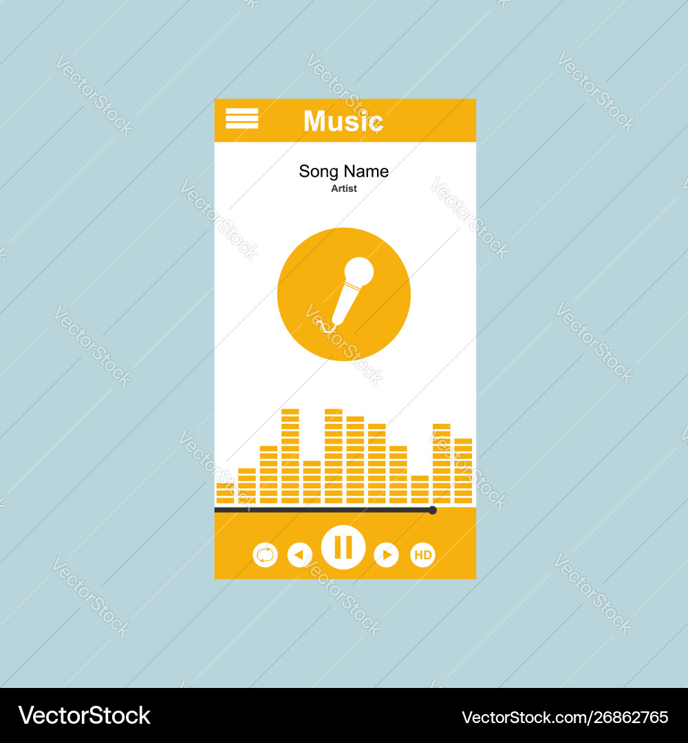 Media player application app template with flat Media player application app template with flat vector image