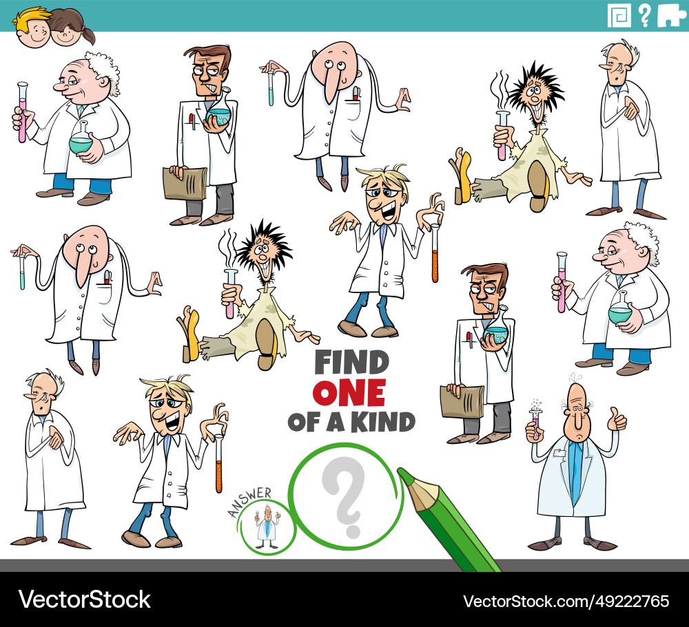 One of a kind game with funny cartoon scientists One of a kind game with funny cartoon scientists Vector Image