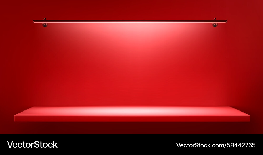 Red Studio Background with Shelf and Lamp Vector Image