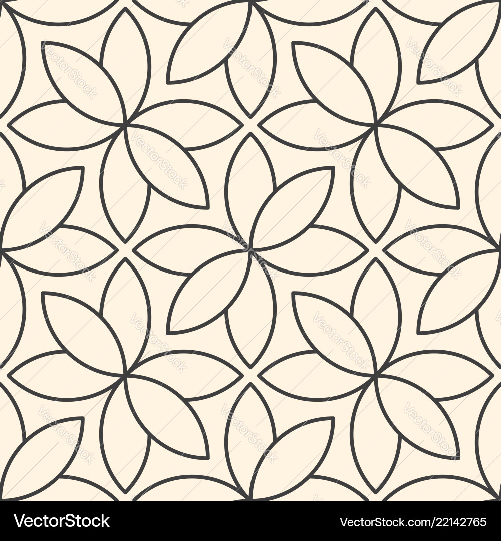 Seamless linear flower pattern on beige background vector image