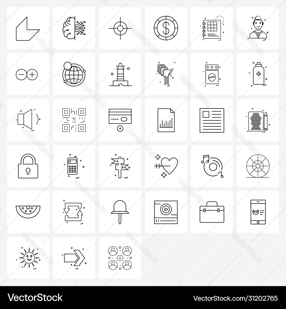 Set 64 simple line icons for web and print Vector Image