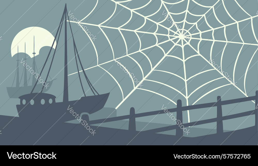 Ship and spiderweb with abstract lines nautical vector image