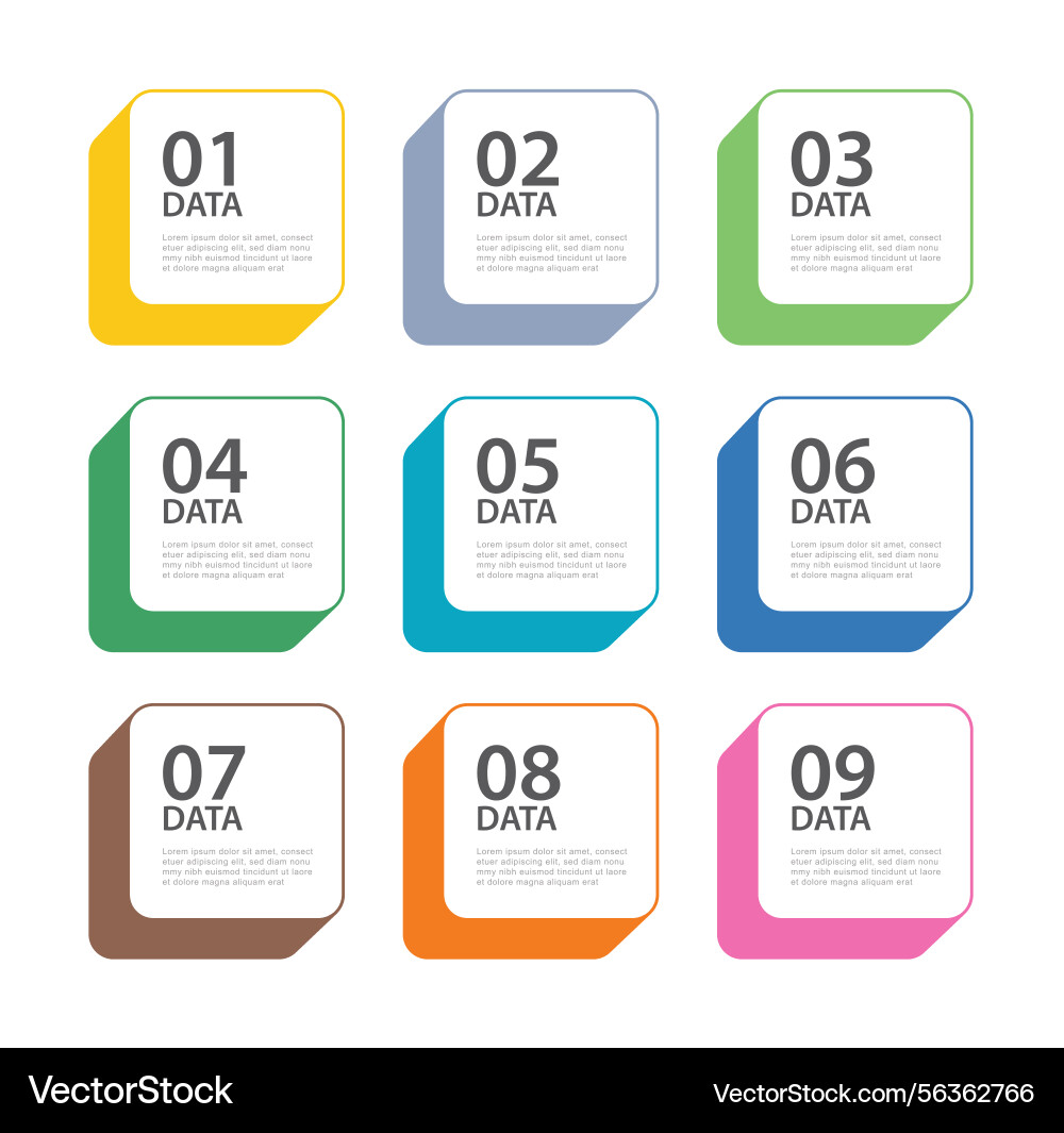 9 data infographics button square template 9 data infographics button square template vector image