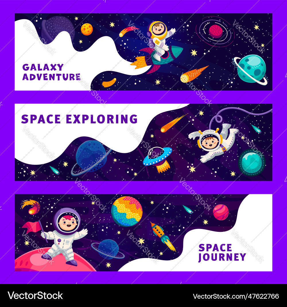 Cartoon Raumbanner lustige Astronauten Cartoon Raumbanner lustige Astronauten vektorbild