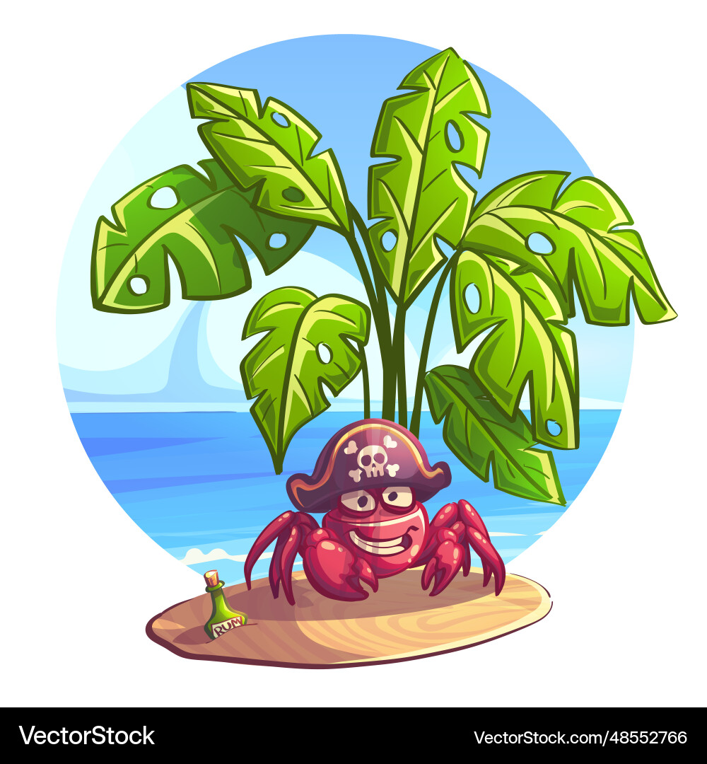 Color flask of rum and smiling crab Vector Image