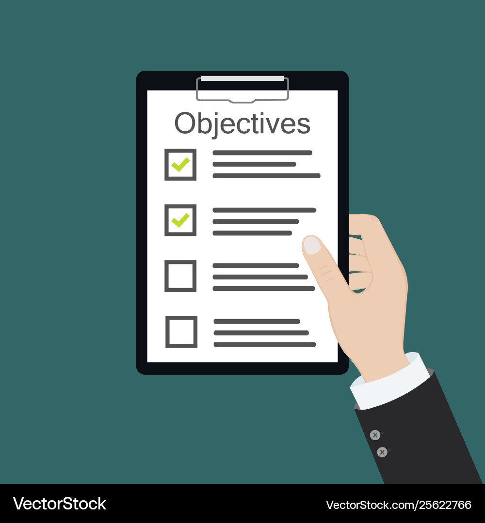 In hand objective board goal check list Vector Image