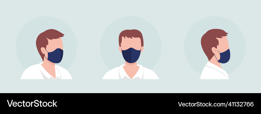 Man semi flat color character avatar with mask set Vector Image