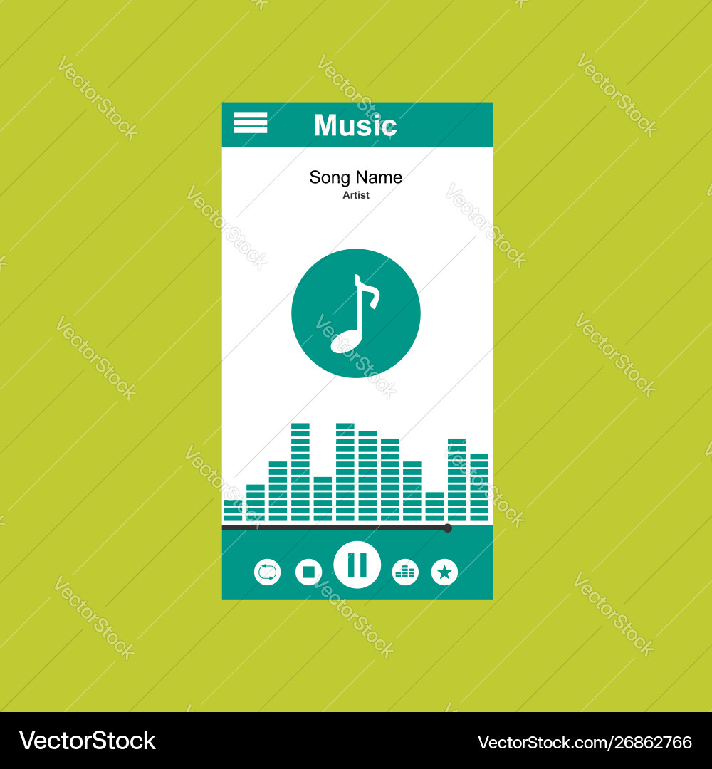 Media player application app template with flat Media player application app template with flat vector image