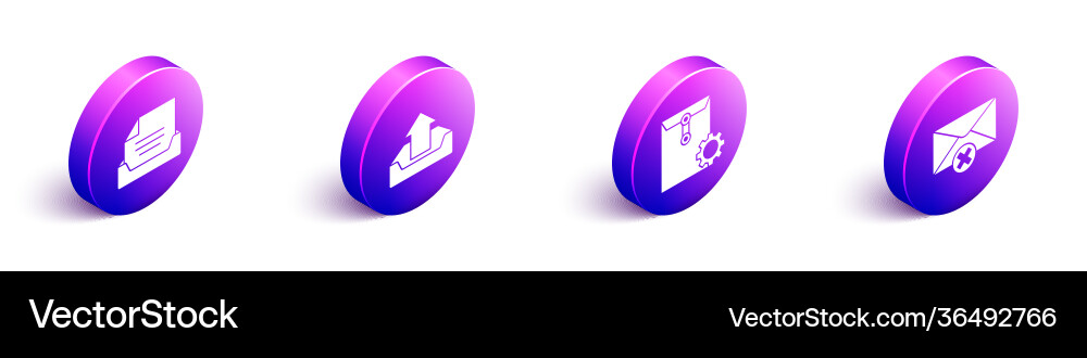 Set isometric drawer with document upload inbox Set isometric drawer with document upload inbox vector image