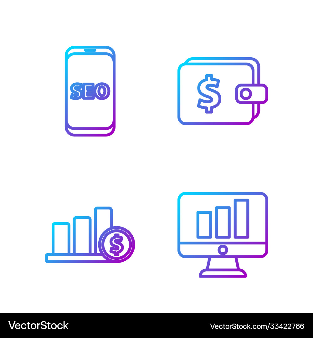 Set line monitor with graph chart pie Set line monitor with graph chart pie vector image