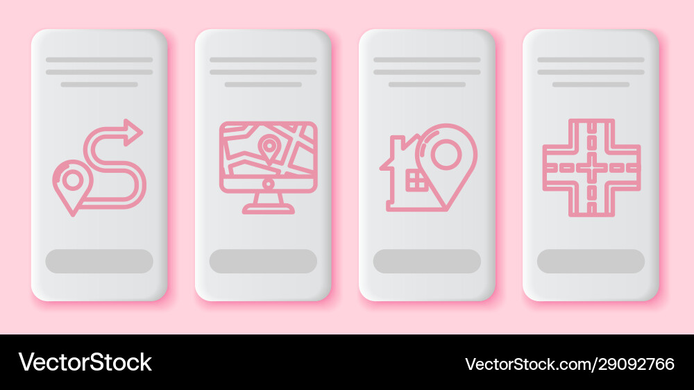 Set line route location monitor and folded map Vector Image