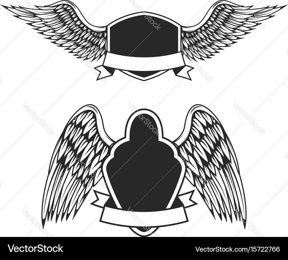 Set of the empty emblems with wings design vector image