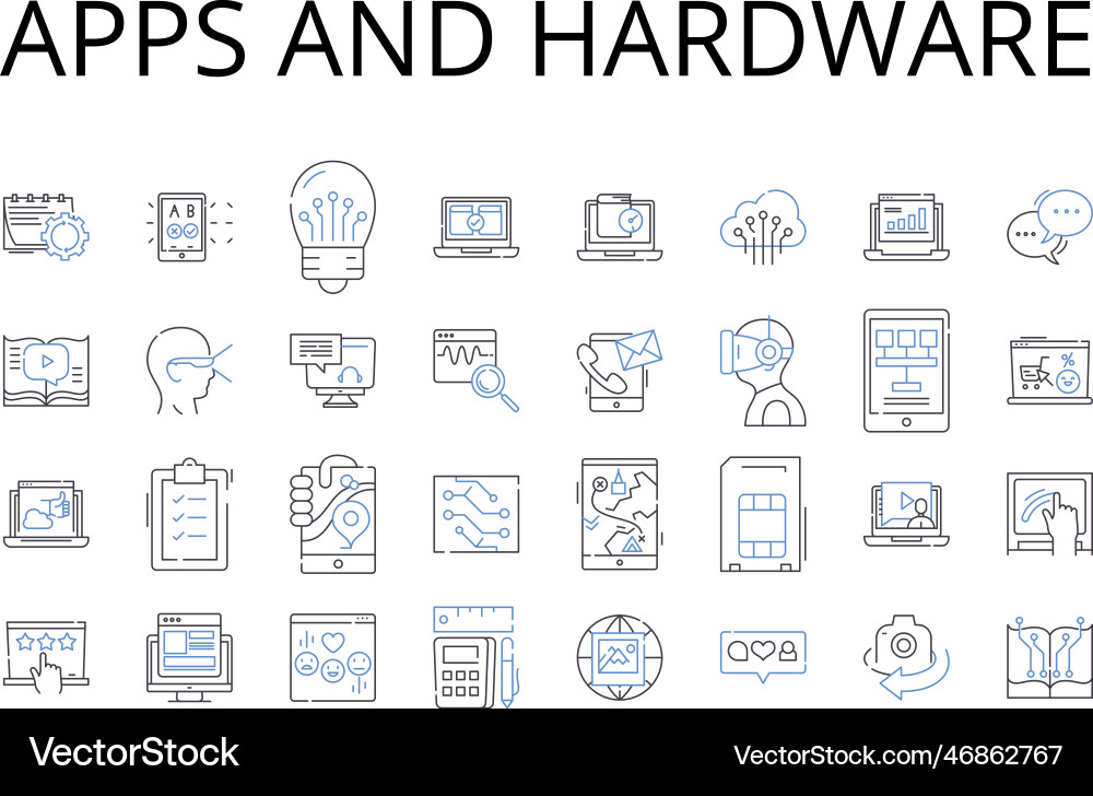 Apps and hardware line icons collection software Apps and hardware line icons collection software vector image