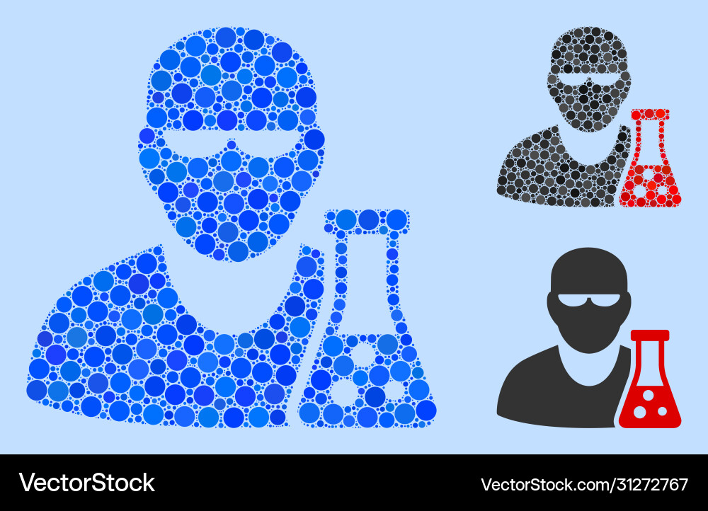 Circle scientist with flask icon mosaic Circle scientist with flask icon mosaic vector image