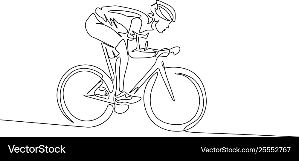 Continuous one line cyclist in a helmet riding Continuous one line cyclist in a helmet riding vector image