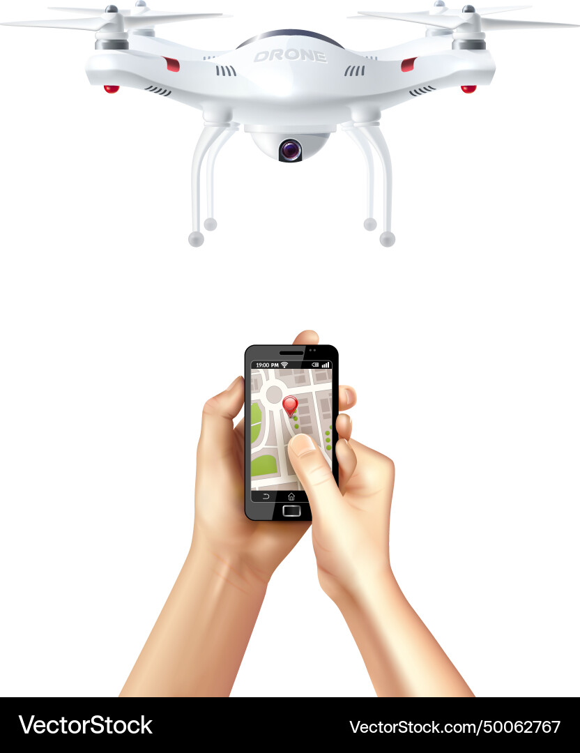 Drone and smartphone with navigation app Vector Image