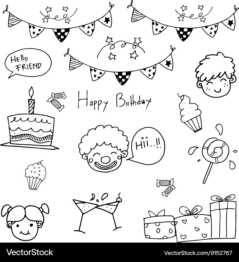 Hand zeichnen Geburtstag doodle Vektorbild