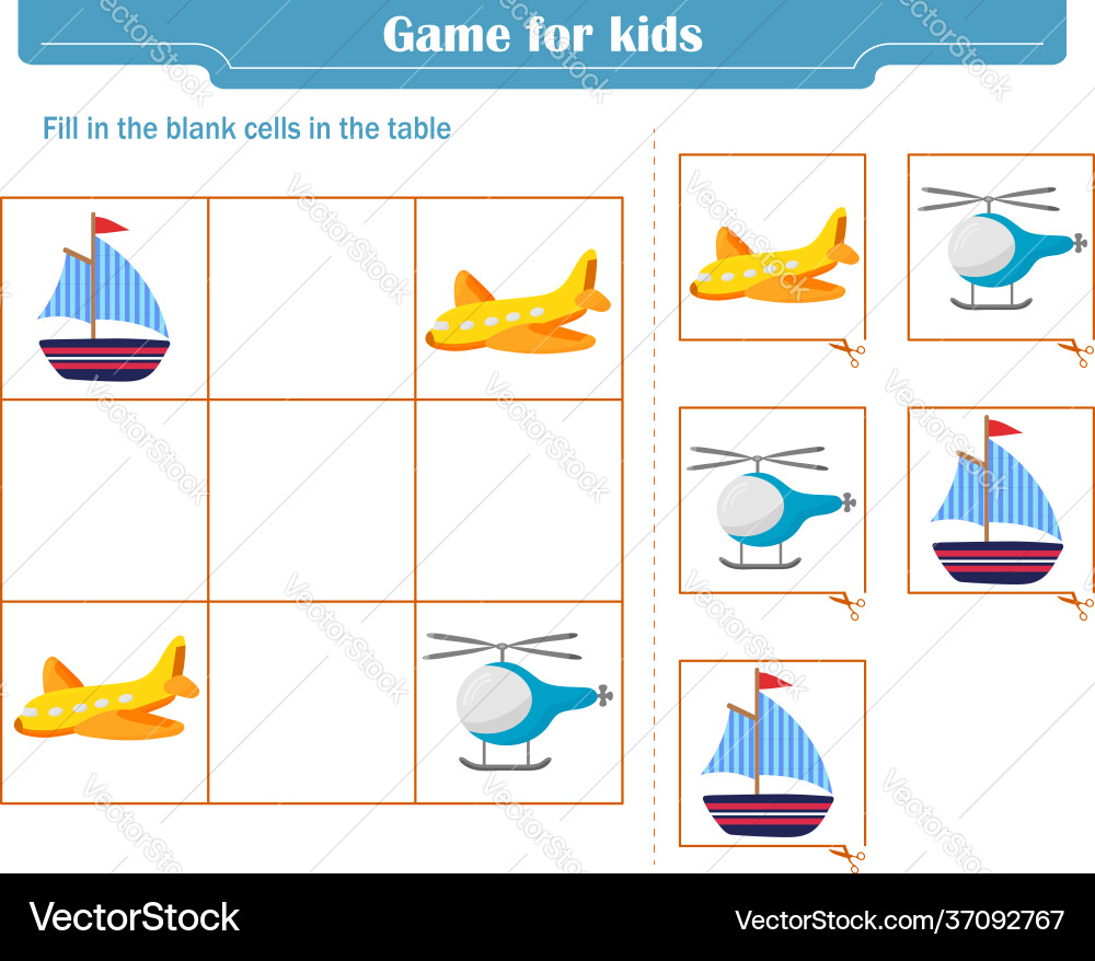 Logic game for children fill in blank cells Logic game for children fill in blank cells vector image
