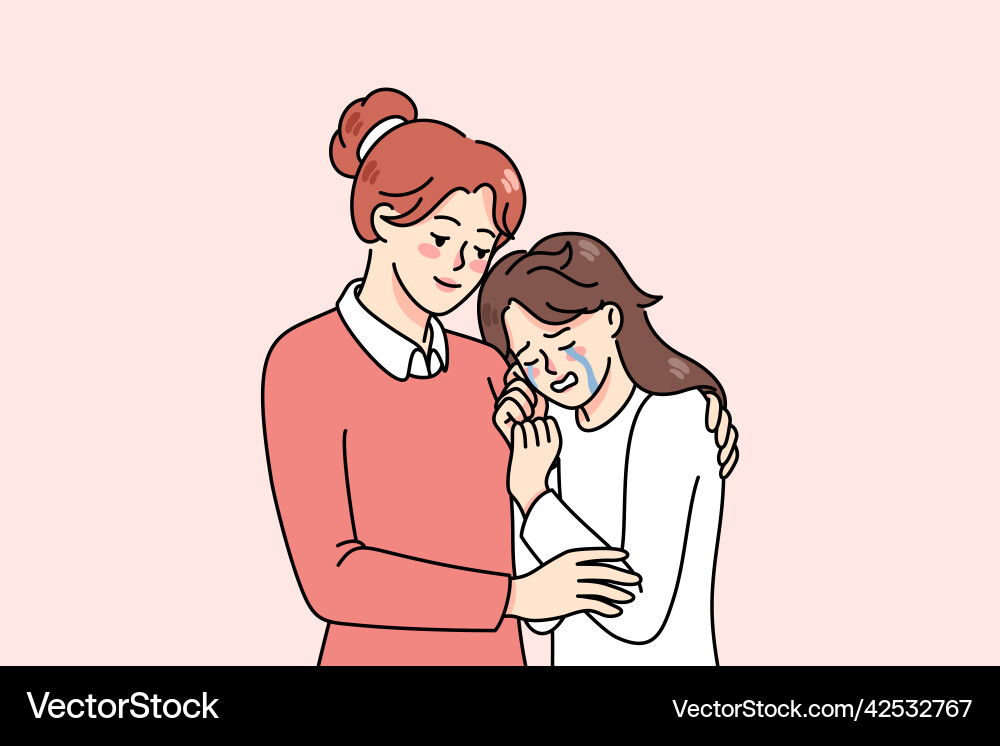 Loving Mom Umarmung Komfort weinen teen tochter Loving Mom Umarmung Komfort weinen teen tochter vektorbild