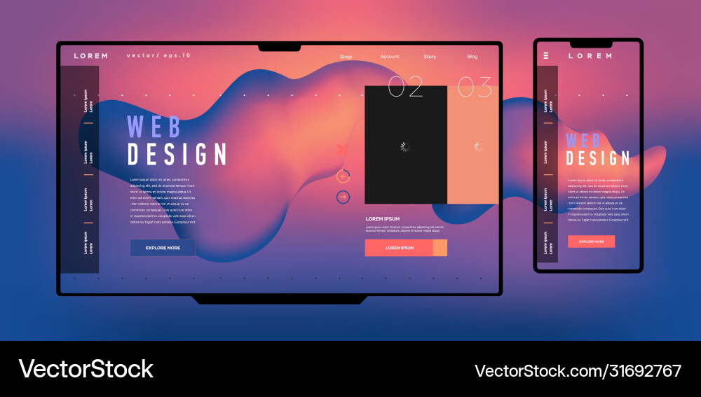 Mobile and desktop website template interface Mobile and desktop website template interface vector image