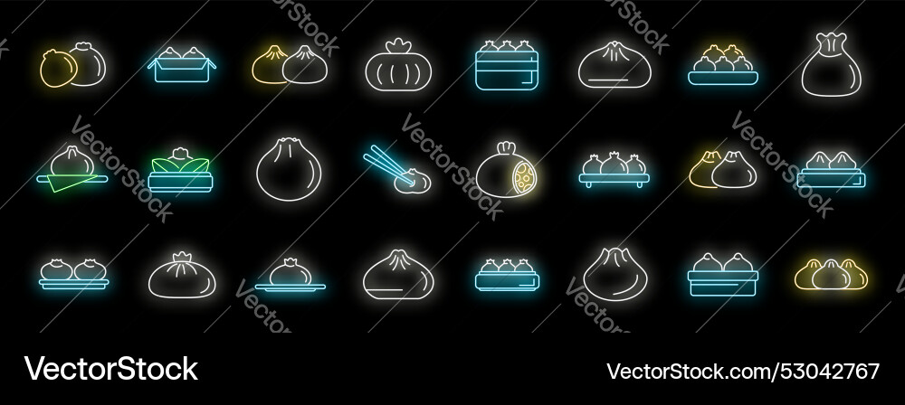 Neon icons of chinese cuisine showing variety Neon icons of chinese cuisine showing variety vector image