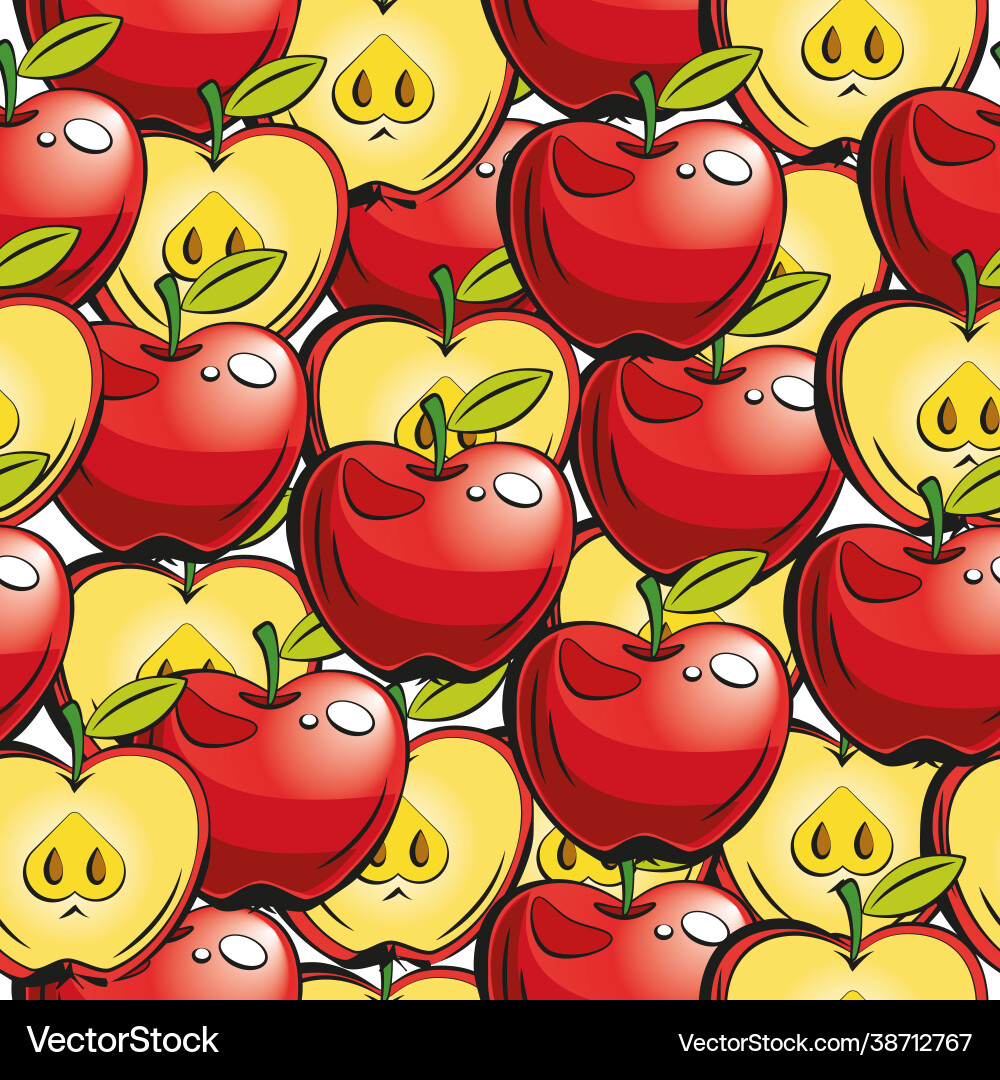 Pattern with apples and apple slices Vector Image