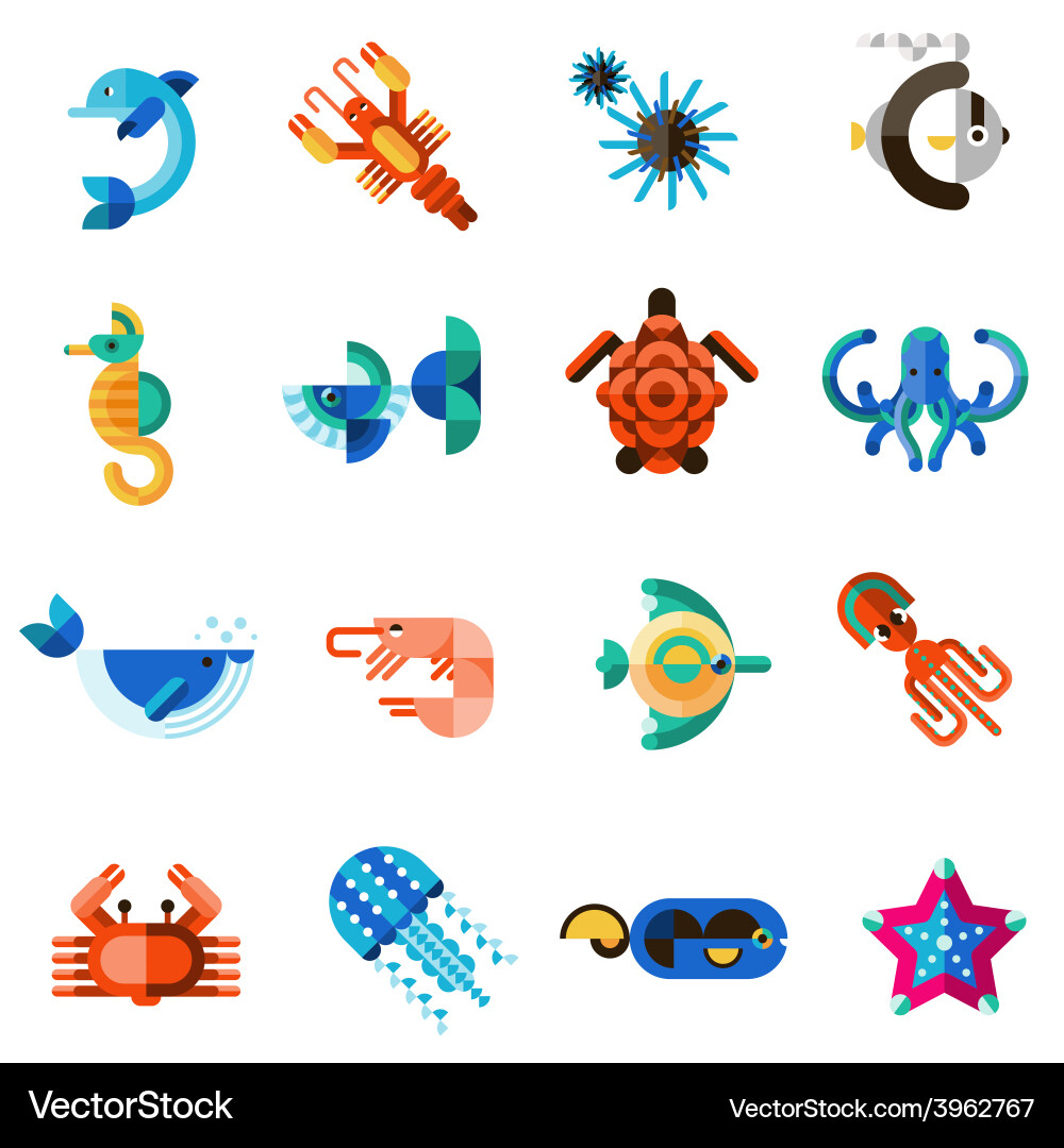 Sea creatures set Royalty Free Vector Image - VectorStock