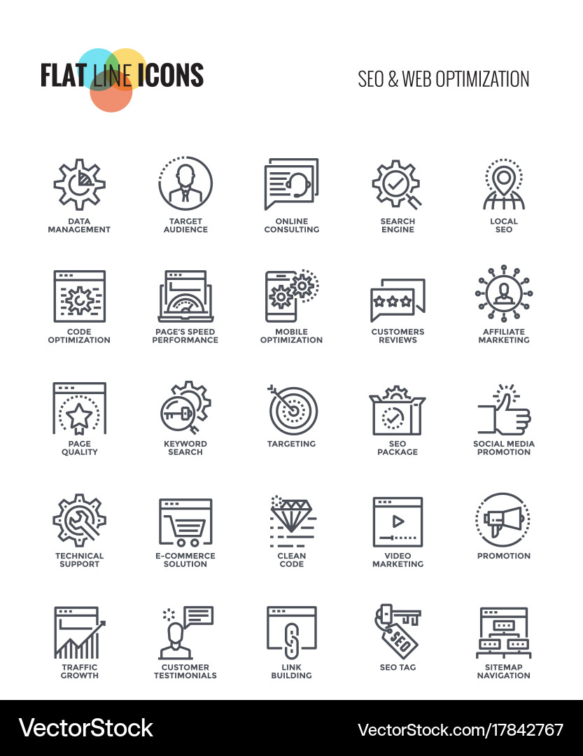 SEO & Web Optimization Line Icons vector image