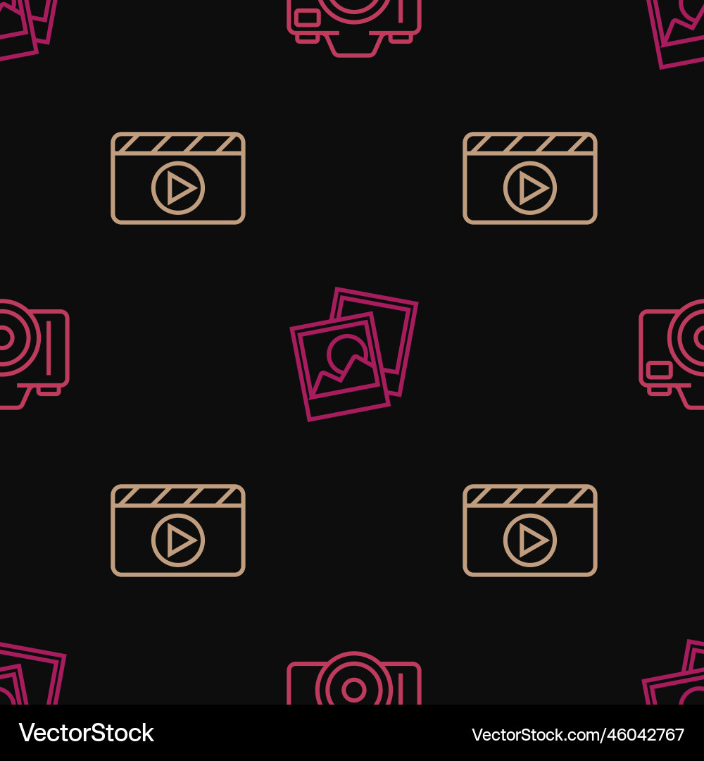 Set line photo camera movie clapper and frame vector image
