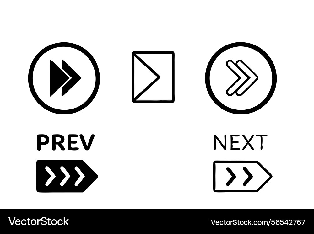 Set of next and previous navigation icons Set of next and previous navigation icons vector image