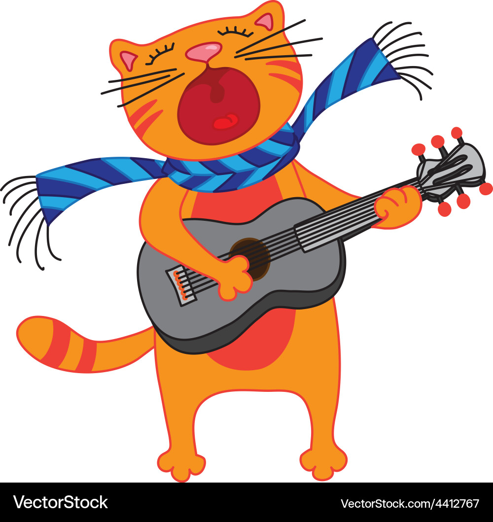 Кот играет на гитаре
