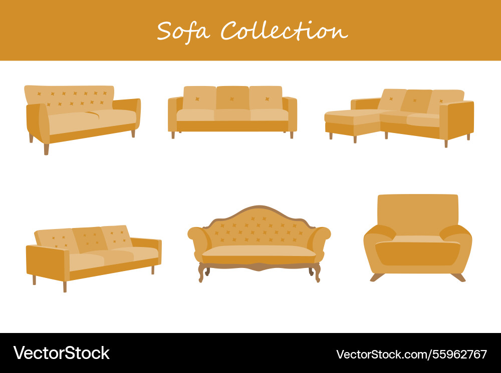 Sofa collection in different style Vector Image