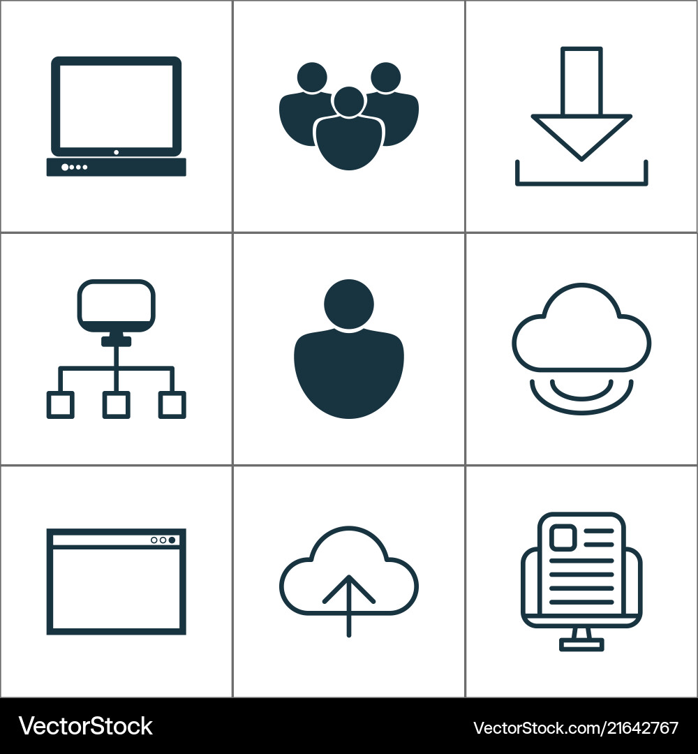 Web icons set with upload application window Web icons set with upload application window vector image