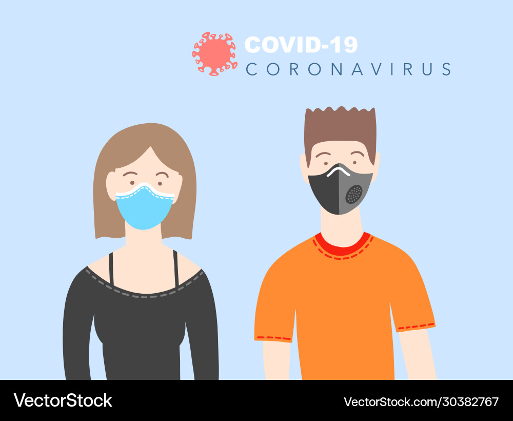 Young man in a respirator and woman vector image