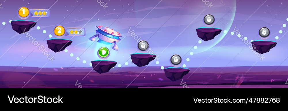 Arcade game progress map on space background Arcade game progress map on space background vector image