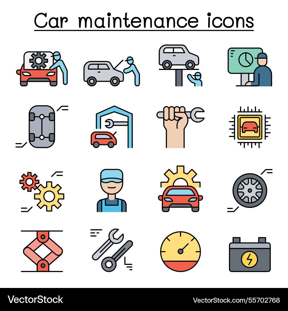 Car service and maintenance icon set in colorline Car service and maintenance icon set in colorline Vector Image