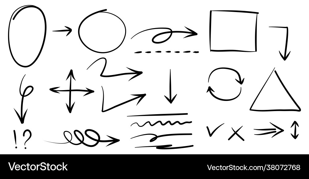 Doodle Linien Pfeile Kreise und Kurven Hand Doodle Linien Pfeile Kreise und Kurven Hand vektorbild