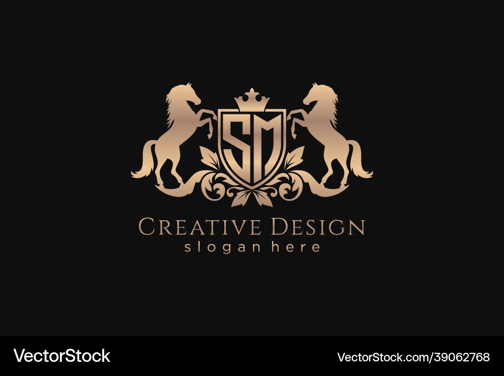 Initial sm retro golden crest with shield and two Vector Image
