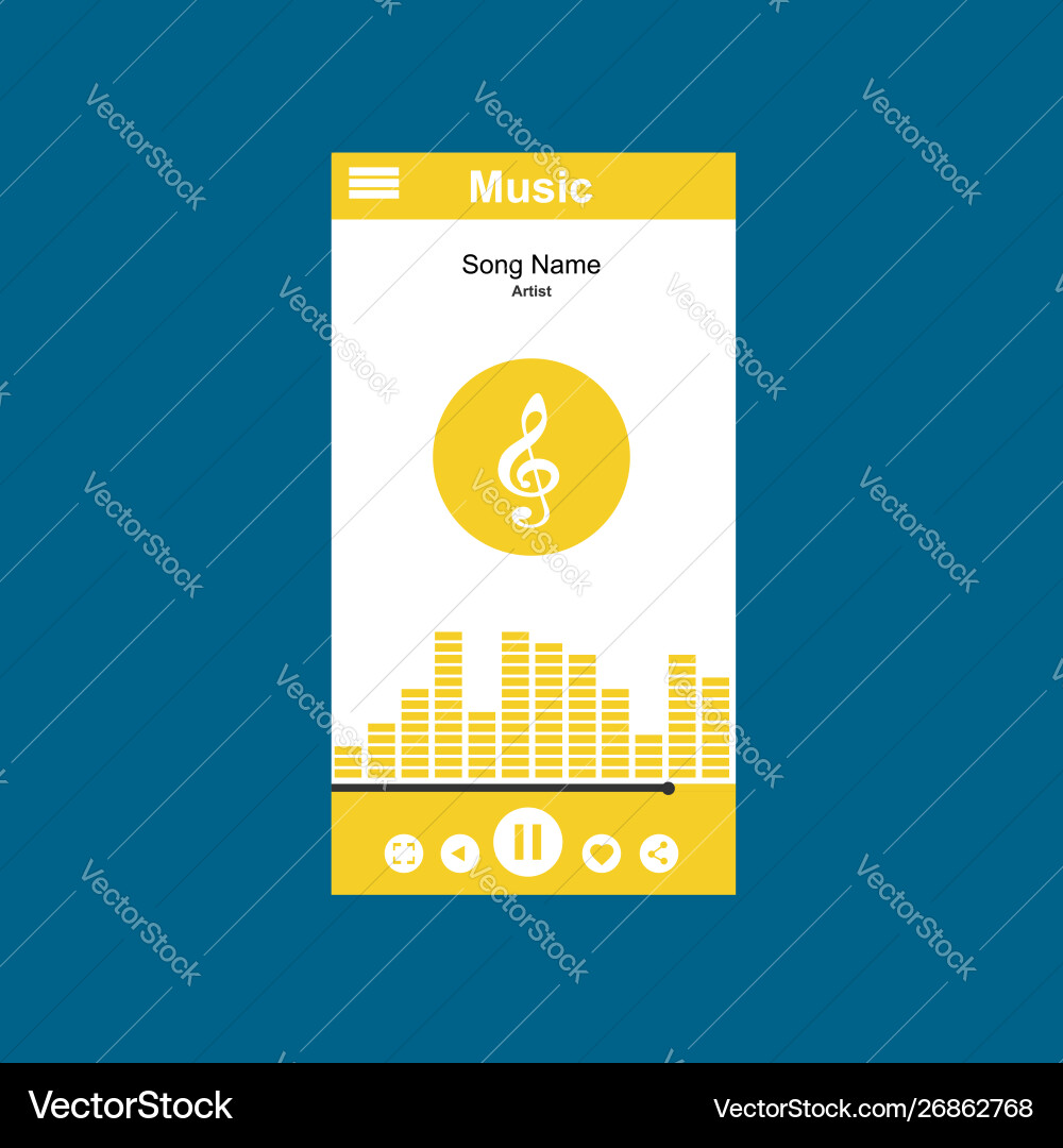 Media player application app template with flat Media player application app template with flat vector image