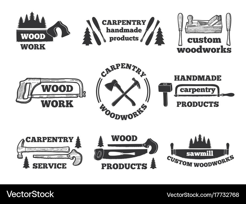 Monochrome Woodworking Labels Vector Image