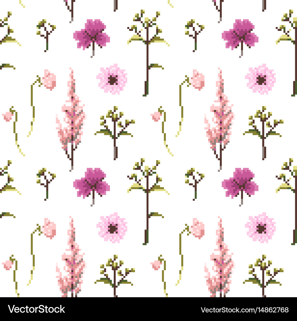 Pixel Art Flower Pattern Royalty Free Vector Image
