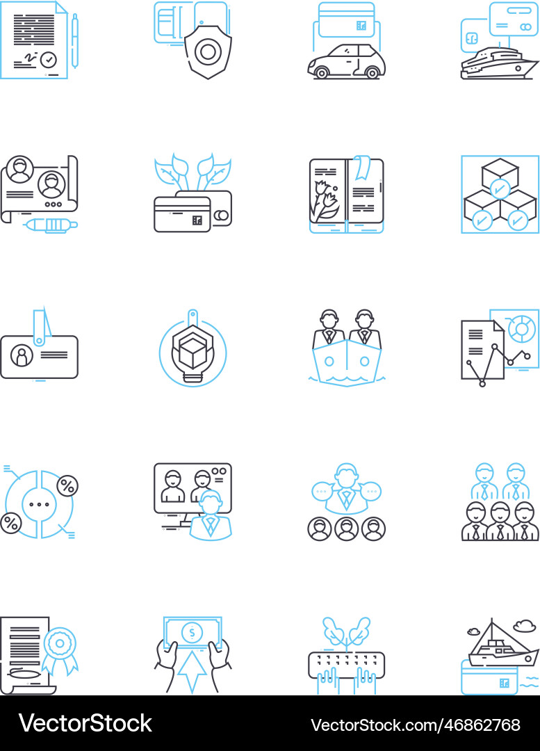 Professional workspace design linear icons set Professional workspace design linear icons set vector image