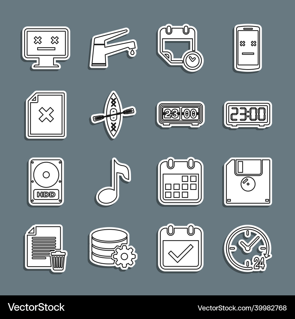 Set line clock 24 hours floppy disk digital Set line clock 24 hours floppy disk digital vector image