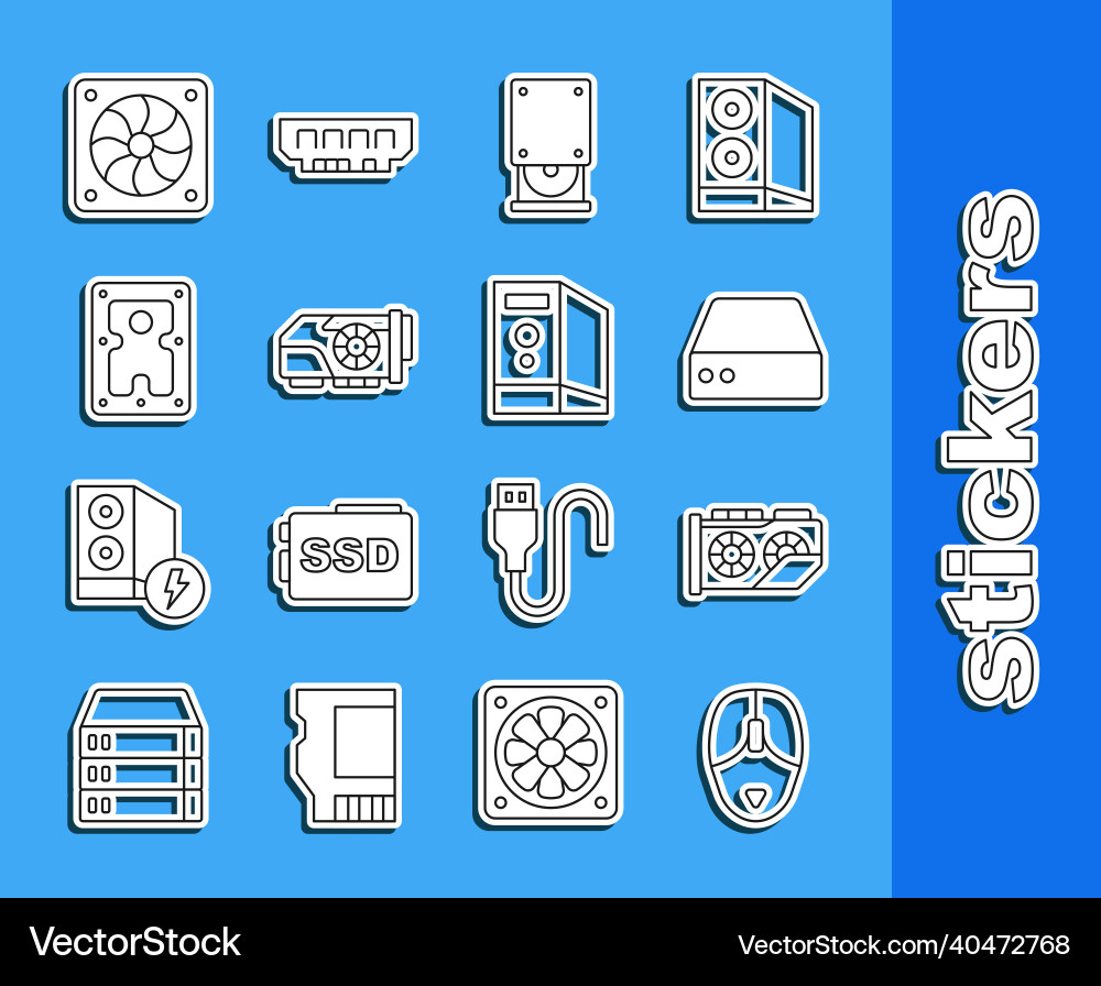 Set line computer mouse video graphic card Set line computer mouse video graphic card vector image